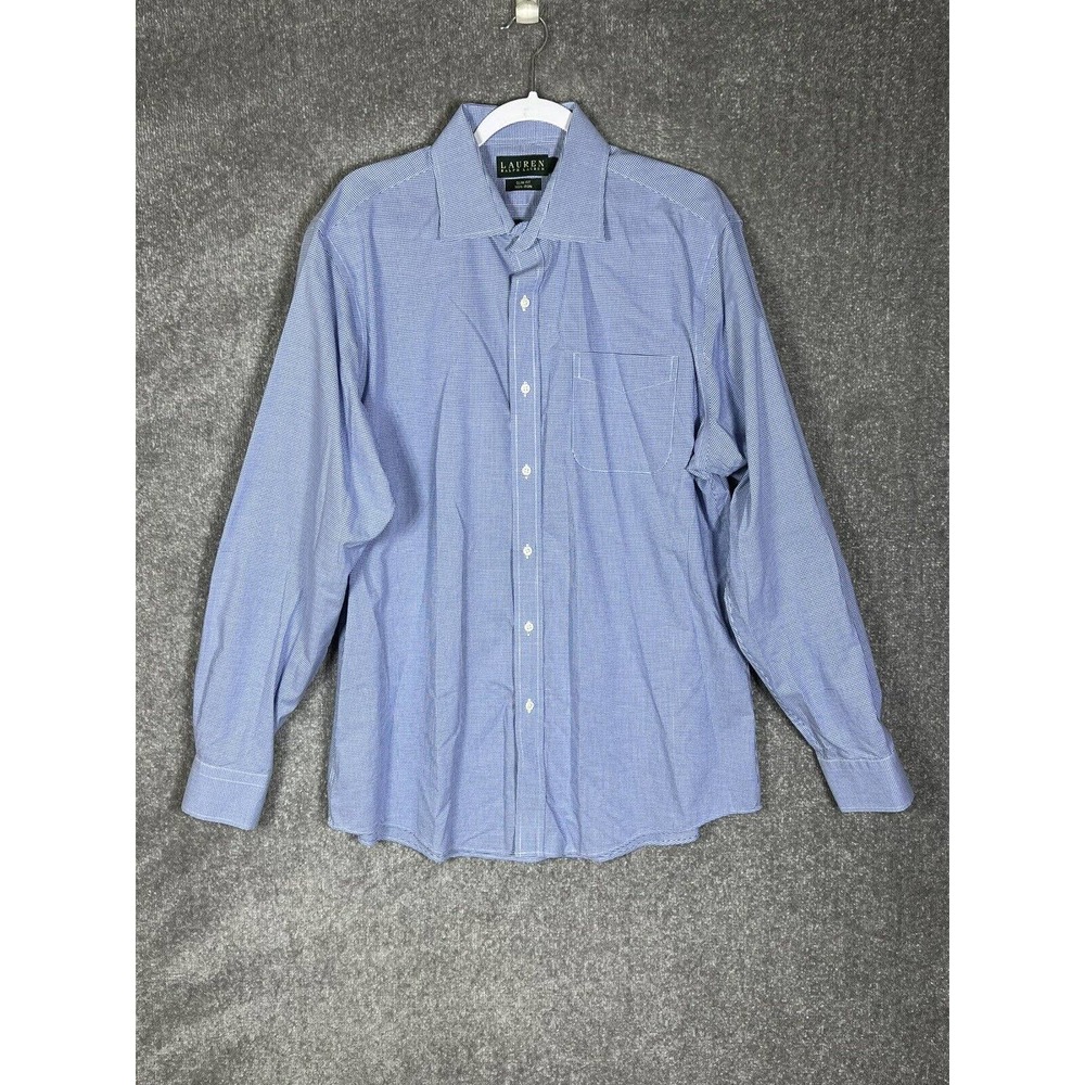 Lauren Ralph Lauren Slim Fit Button Up‎ Shirt Mens Size 17 Blue Check Non Iron